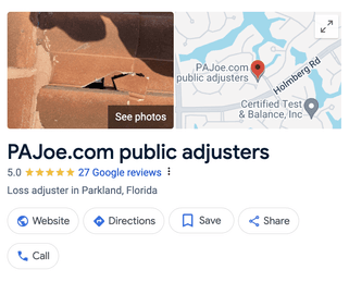 PAJOE’s original Google business listing and Parkland location