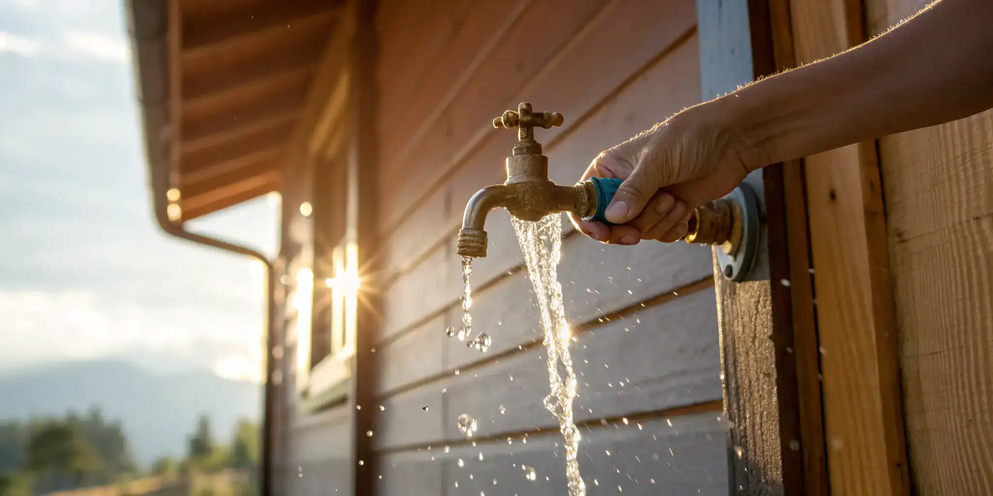 A homeowner turns off the water after a pipe burst to begin the water damage claim process.