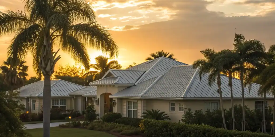 A durable metal roof on a Florida home, protecting it and extending its lifespan.