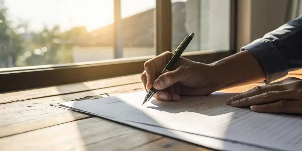 A person correctly filling out a proof of loss form for an insurance claim.