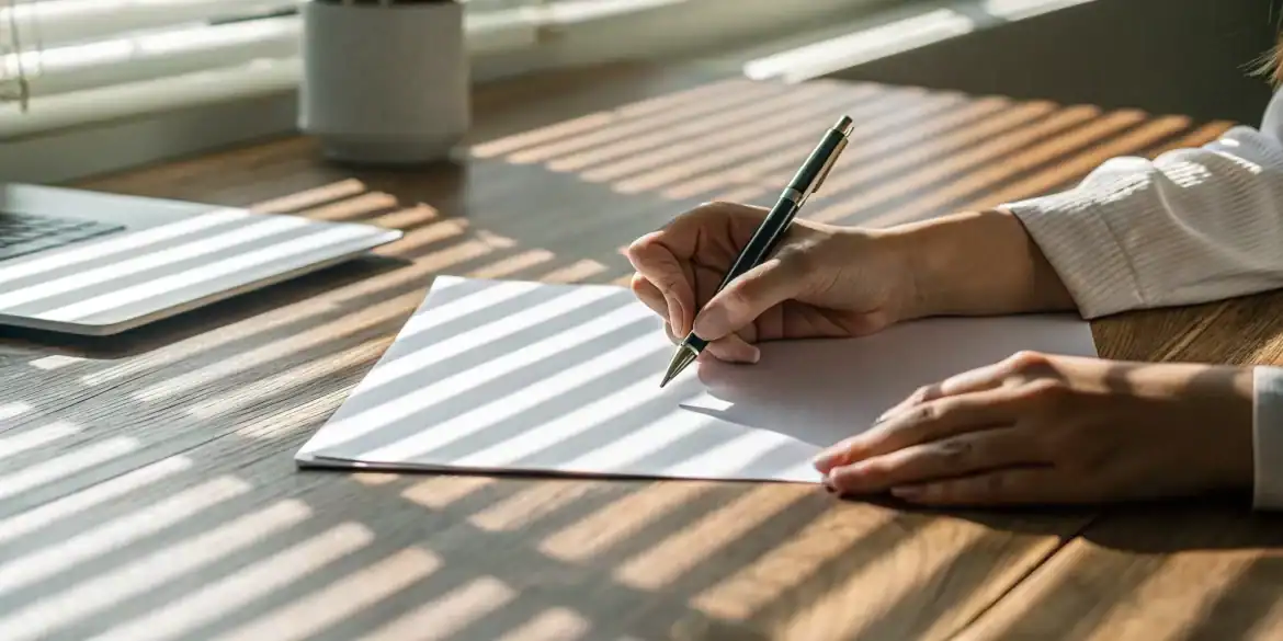 A person at a desk writing a letter to reopen an insurance claim.