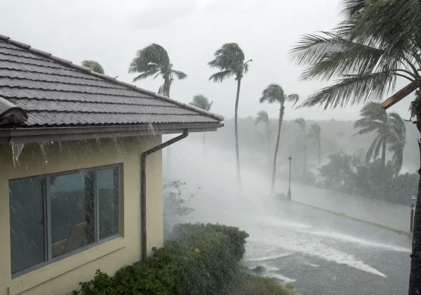 A Florida house battered by severe wind driven rain during a storm.