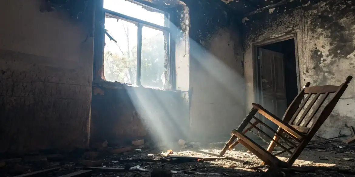 Fire-damaged home interior and the reasons for a fire insurance claim denial.