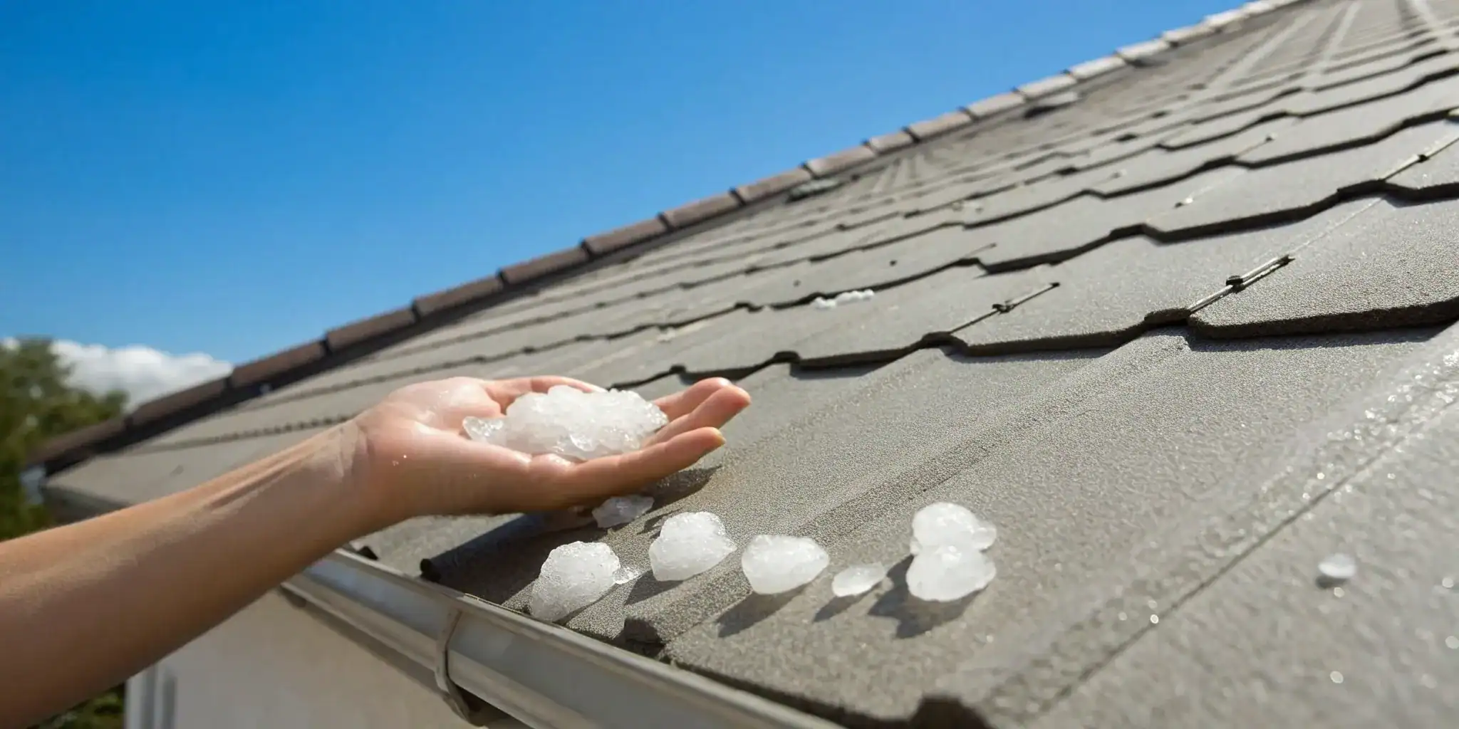 Documenting hail damage on a roof for an insurance claim checklist.