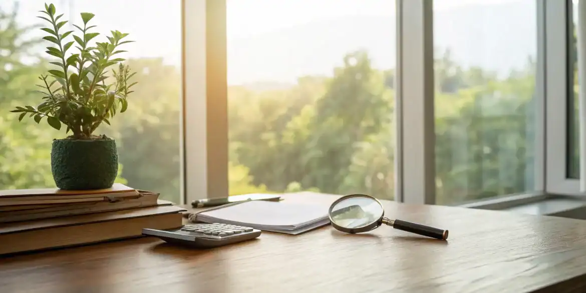 A desk with a calculator and insurance paperwork for calculating recoverable depreciation.