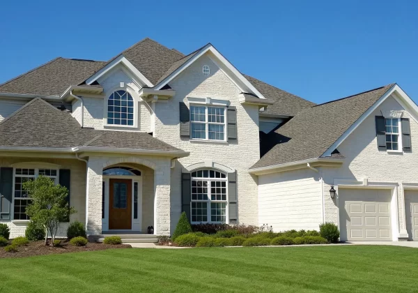 A modern home with fire-resistant materials and defensible space for home hardening.